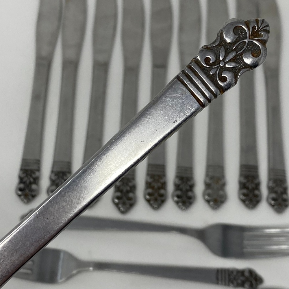 Vintage Cambridge 15pc Flatware Set Silver Fleur De Lis Stainless Japan